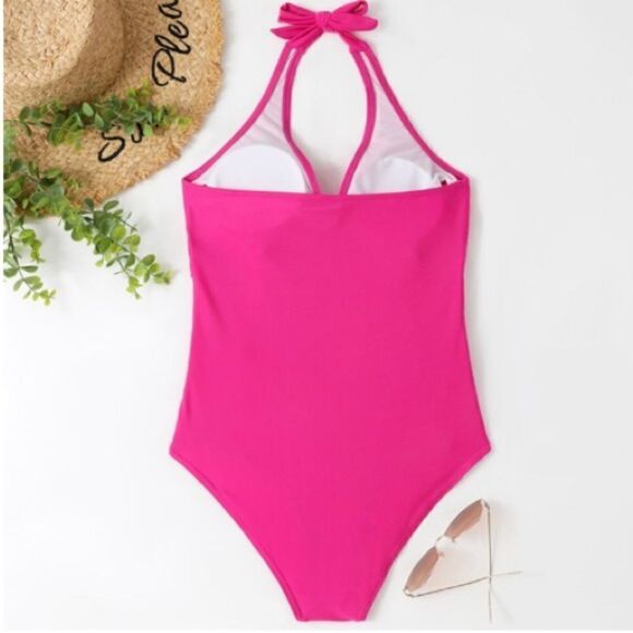 One Piece Fuchsia Hot Pink Swimsuit Size L - Picture 4 of 11
